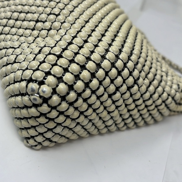 Whiting & Davis Cream Alumesh Metal Mesh Zip Top Double Handle Purse - Picture 6 of 12